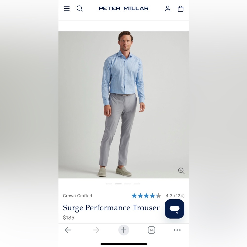 Peter Millar Surge Performance Trouser Size 46R Gray